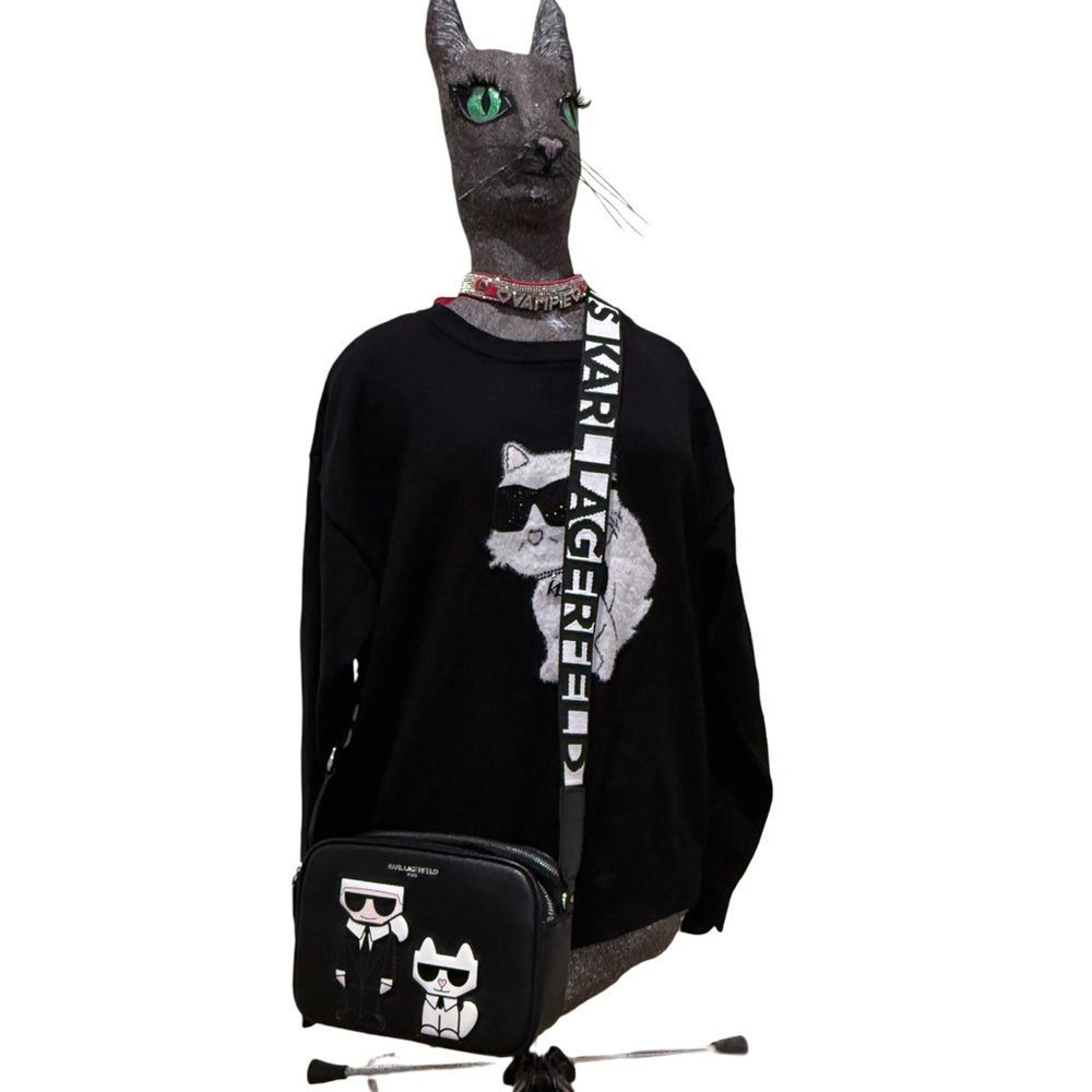 Karl Lagerfeld Choupette Cat Camera Crossbody Logo Bag Black Vegan Leather - Picture 15 of 17